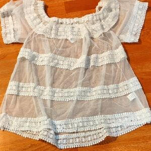 Over The Shoulder White Lace Sheer Blouse Size XL
